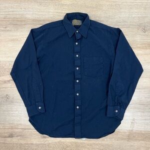 Vintage 70s Sir Pendleton Pure Virgin Wool Flannel Navy Lodge Shirt Mens Large